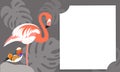 Horizontal vector frame with Flamingo and Mandarin duck.