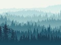 Horizontal illustration of blue coniferous forest.