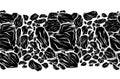 Horizontal vector seamless border with monochrome broken stones. Earthquake danger. Texture frame with black silhouette