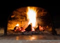 Horizontal vibrant fire in stove bokeh