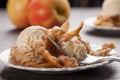 Horizontal view of apple crisp with ice cream Royalty Free Stock Photo
