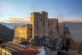 View of the medieval castle on rock of Yeste, Albacete, Spain, early in the morning Royalty Free Stock Photo