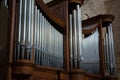 Horizontal View of Close Up of the Pipes of a Pipe Organ in a Ch Royalty Free Stock Photo