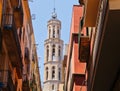 Horizontal view of the high white cathedral Santa Maria del Mar in the Gothic Quarter of Barcelona