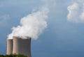 Horizontal view of nuclear power plant cooling towers Royalty Free Stock Photo