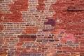 Horizontal view of old wall with patches of different coloured bricks Royalty Free Stock Photo