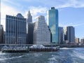 New York, NY / U.S. - 07/23/2015: Landscape view of Pier 11/Wall Street, a pier providing slips to ferries and excursion boats on