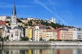 Horizontal view of Saone river in Lyon city