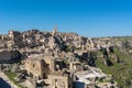 Horizontal View of the Sassi of Matera on Blue Sky Background. M