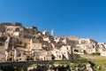 Horizontal View of the Sassi of Matera on Blue Sky Background. M