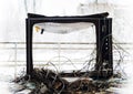 Horizontal vintage broken tvset in radioactive pripyat bokeh bac