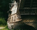 Horizontal vintage medieval warship