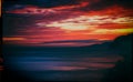 Horizontal vintage red orange vibrant sunset ocean horizon motio