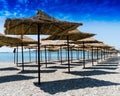 Horizontal vivid beach umbrellas background backdrop Royalty Free Stock Photo