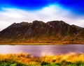 Horizontal vivid Norway fjord mountain bay wind landscape backgr Royalty Free Stock Photo