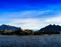 Horizontal vivid Norway fjord mountains inn ocean horizon landsc Royalty Free Stock Photo