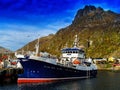 Horizontal vivid Norway ship fjord mountain landscape background Royalty Free Stock Photo