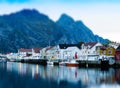 Horizontal vivid Norway town mountain pier reflections lights ba Royalty Free Stock Photo