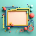 Horizontal volumetric frames decorated with colored plastic volumetric figures. Compositions for banners, advertisements,