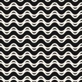 Vector monochrome seamless pattern with wavy lines, horizontal waves, stripes Royalty Free Stock Photo