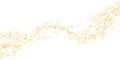 Horizontal wavy strip sprinkled with crumbs golden texture. Background Gold dust isolated. Particles grain. Vector