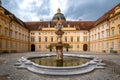 Horizontal wide angle view of the Prelates courtyard of Melk Abbey in Wachau Valley