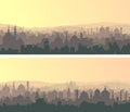 Horizontal wide banners of big muslim city at sunset. Royalty Free Stock Photo