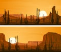 Horizontal wide banners with illustration of prairie wild west.