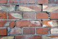Horizontal wide brick wall. Vintage house facade.Cracked Dark Red Old Brick Wall Texture. Damaged Brown Abstract Blank Stonewall B