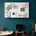 horizontal wide frame poster mock up with mild interior design