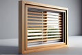 horizontal window louver, with wooden slats and natural finish, providing airy and open look