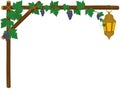 Horizontal wood branch arch frame with grape vines and lantern vector illustration Royalty Free Stock Photo