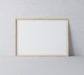 Horizontal wooden empty frame in modern design on minimal gray background