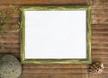 Horizontal wooden frame with white page photo background. Royalty Free Stock Photo