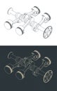 Horizontally opposed engine crankshaft and pistons blueprints Royalty Free Stock Photo