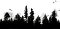 Horizontally seamless grayscale forest tree line silhouette