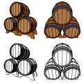 Wooden barrel horizontally stacked set color