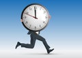 Concept of stress at work, with a man running while symbolically carrying a clock Royalty Free Stock Photo