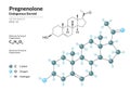 Hormone Pregnenolone. Structural Chemical Formula and Molecule 3d Model. Atoms with Color Coding. Vector Illustration Royalty Free Stock Photo