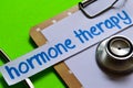 Hormone therapy on Healthcare concept with green background Royalty Free Stock Photo