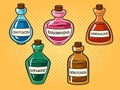 Hormones bottles pop art raster illustration