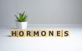 Hormones Word Written In Wooden Cube, medical concept