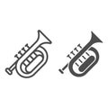 Horn line and solid icon, Oktoberfest concept, wind musical instrument sign on white background, French horn icon in Royalty Free Stock Photo