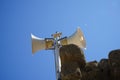 A horn loudspeaker is a loudspeaker or loudspeaker element which uses an acoustic horn. Rhodes, Greece Royalty Free Stock Photo