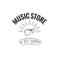 Horn. Music store logo. Music shop label. Wind Musical Instrument. Vector. Royalty Free Stock Photo