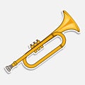 Horn - music wind instrument. Musical equipment. Sticker isolated on white background. Vector illustration. Royalty Free Stock Photo