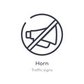 horn outline icon. isolated line vector illustration from traffic signs collection. editable thin stroke horn icon on white Royalty Free Stock Photo