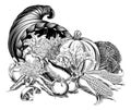 Horn of Plenty Cornucopia Woodcut Royalty Free Stock Photo