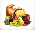 Horn of plenty. Harvest fruits.Cornucopia. Vector icon Royalty Free Stock Photo