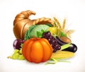 Horn of plenty. Harvest fruits and vegetables. Cornucopia. Vector icon Royalty Free Stock Photo